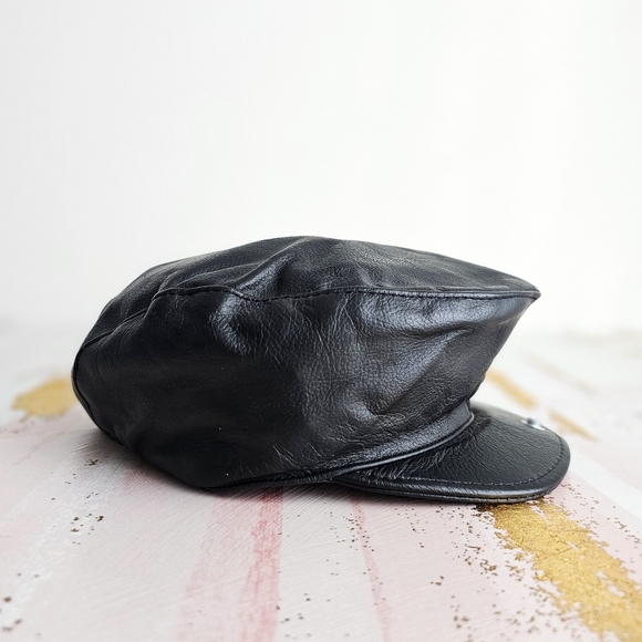 Rare Vintage Biker Silver Bulldog Pin Black Leather Motorcycle Hat Made in USA L main image 7